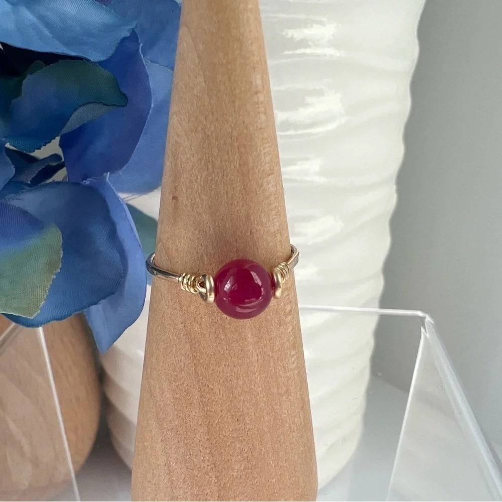 Genuine Ruby Sterling Silver or Gold Filled Wire Wrapped Ring